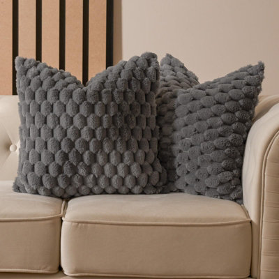 OHS 2 Pack Waffle Faux Fur Cushion CoversCharcoal45 X 45Cm from B&Q