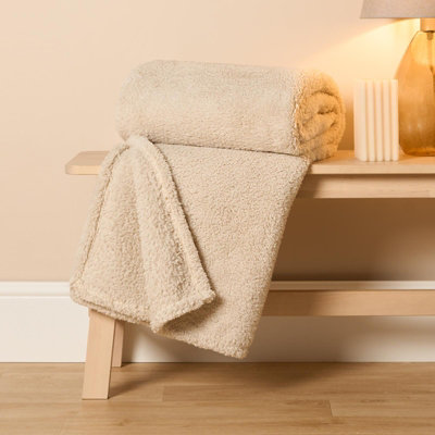Ohs Teddy Fleece Blanket Large Throw Over BedNatural200 X 240Cm from B&Q
