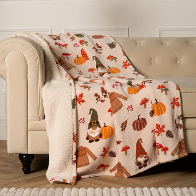 OHS Autumn Gonk Throw Over Fleece Bed Sofa Sherpa Soft Warm Blanket Plush Pumpkin from B&Q