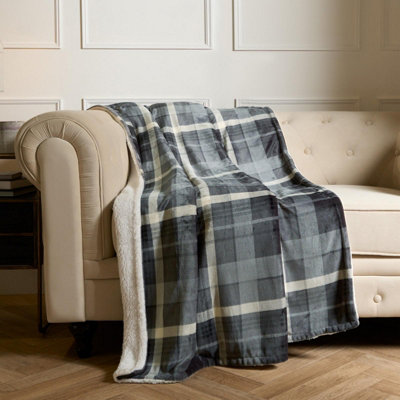 Ohs Winsford Flannel Check Fleece ThrowGrey from B&Q
