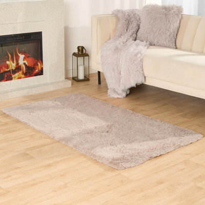 OHS Fluffy Rug Anti-Slip Plain Shaggy Floor MatNatural80 X 150Cm from B&Q