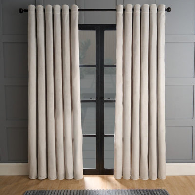 OHS Thermal Matte Velvet Eyelet Curtains 2 Pair Of Ready MadeSilver66" X 90" from B&Q