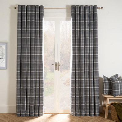 OHS Woven Check Print Pair Of CurtainsCharcoal66 X 72 from B&Q