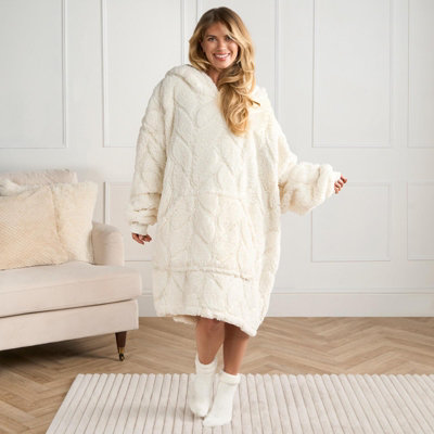 OHS Oversized Hoodie Blanket Giant Fleece Supersoft Braided Wearable ThrowCream from B&Q