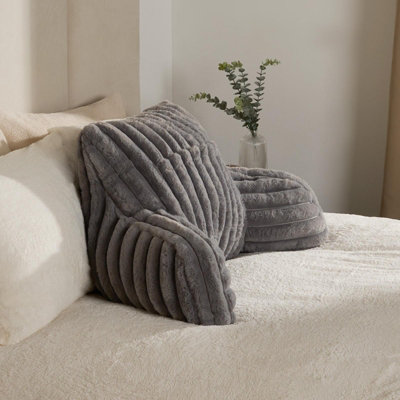 OHS Reading Cushion Faux Fur Fleece Heatable Lumbar PillowGreyOne Size from B&Q
