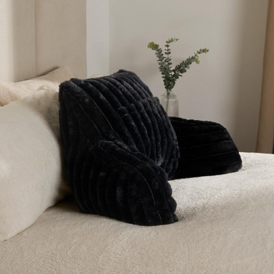 OHS Reading Cushion Faux Fur Fleece Heatable Lumbar PillowBlackOne Size from B&Q