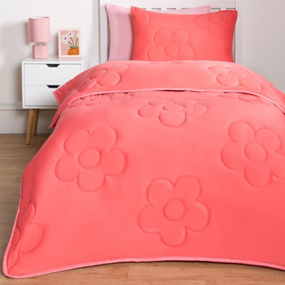 B&Q -  Coverless Duvet 7.5 Tog Pillowcase Quilt Daisy Bedding SetCoralSingle