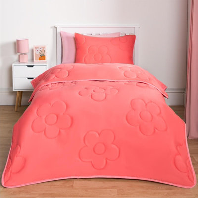 Ohs Coverless Duvet 7.5 Tog Pillowcase Quilt Daisy Bedding Set, - Double Coral