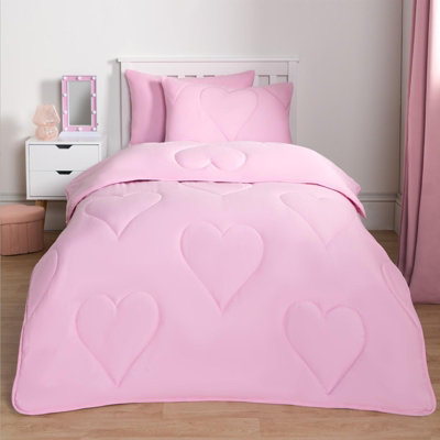 B&Q -  Coverless Duvet 7.5 Tog Pillowcase Quilt Heart Bedding SetPinkDouble