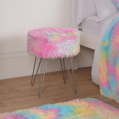 OHS Fluffy Footstool Hairpin Fleece Bedroom Vanity Seat Modern Pouffe Decor Chair from B&Q