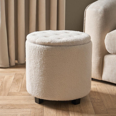 OHS Stool Storage Ottoman Boucle Fleece Vanity Seat Soft Foot Rest Pouffe Home Chair from B&Q