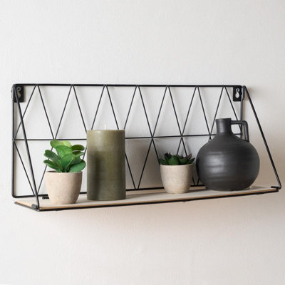 OHS Geometric Wire Shelf Wall Unit Wood Tier Storage Display Office Living Room Home from B&Q