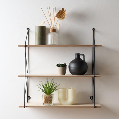 OHS 3 Tier Wooden Shelving Wall Display Wire Modern Organiser Home Storage Office from B&Q