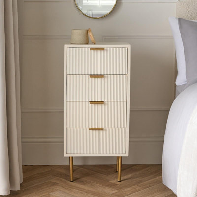 OHS Ribbed Bedside Table Modern Bedroom 4 Draw Office NightstandCream from B&Q