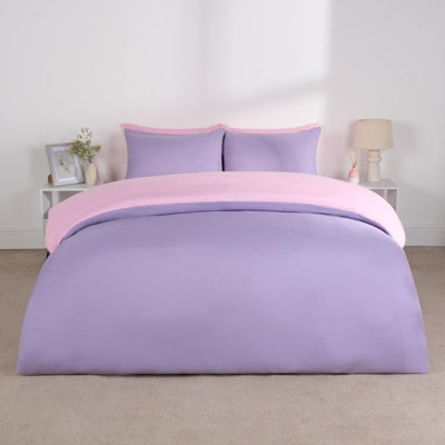 Ohs Reversible Duvet Cover Pillowcase Bedding SetLilac Pink- Double from B&Q