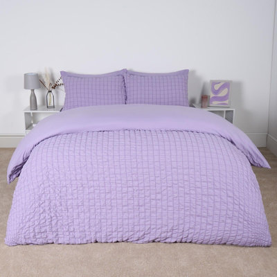 Ohs Seersucker Duvet Cover Pillowcase Bedding SetLilacSingle from B&Q
