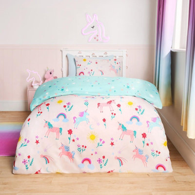 OHS Unicorn Quilt Cover Duvet Pillowcase Magic Rainbow Bedding SetPinkSingle from B&Q