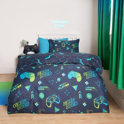 OHS Gaming Duvet Cover Set Reversible Quilt Pillowcase BeddingGreenSingle from B&Q