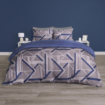 OHS Geo Duvet Cover Set Quilt Pillowcase Bedding ReversibleGreyDouble from B&Q