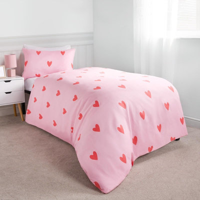OHS Gingham Duvet Cover Bedding Set Microfibre Quilt Pillowcase Heart Check from B&Q