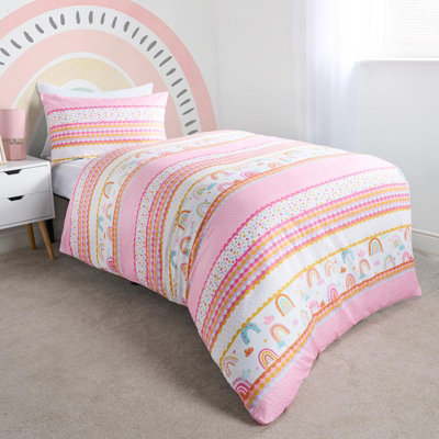 OHS Rainbow Duvet Cover Bedding Set Quilt Pillowcase ReversibleWhiteSingle from B&Q
