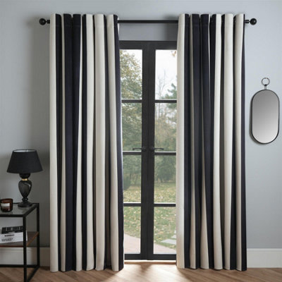 Ohs Light Stripe Blackout Eyelet Curtains Thermal Pair Of Ring Top Panels, Mono - 90X90"