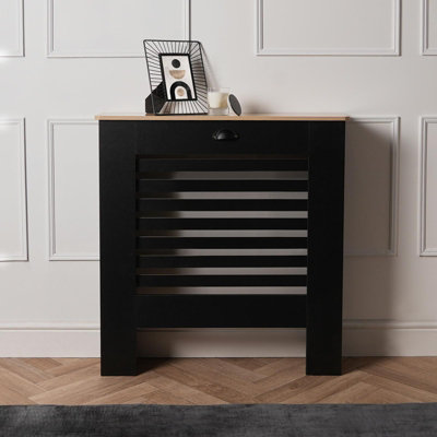 OHS Wooden Radiator Cover Shelf Modern FurnitureBlackSmall from B&Q