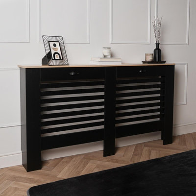 OHS Wooden Radiator Cover Shelf Modern FurnitureBlackLarge from B&Q