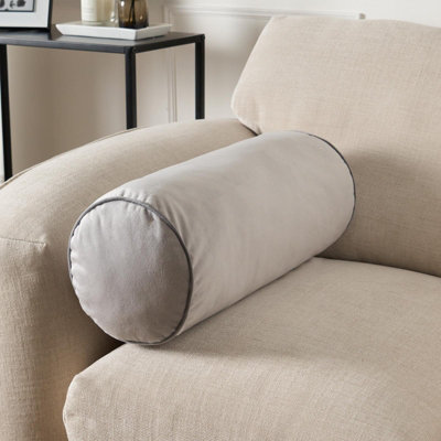 OHS Bolster Cushion Matte Velvet Filled Bedroom Sofa Plump PillowGrey Charcoal from B&Q
