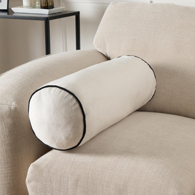 OHS Bolster Cushion Matte Velvet Filled Bedroom Sofa Plump PillowCream Black from B&Q