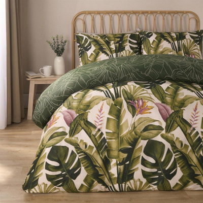 OHS Tropical Duvet Cover Set Reversible Bedding Quilt PillowcasesGreenSuperking