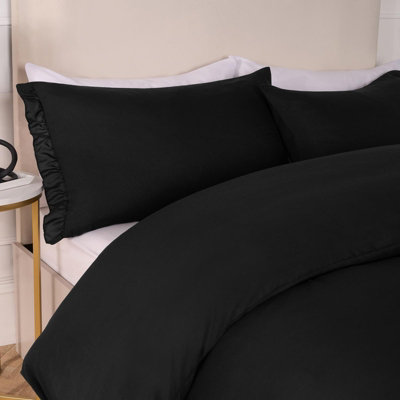 OHS Duvet Cover Set Frill Edge Microfibre Quilt Decor BeddingBlackDouble from B&Q