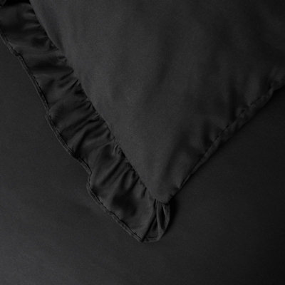 OHS Duvet Cover Set Frill Edge Microfibre Quilt Decor BeddingBlackKing from B&Q