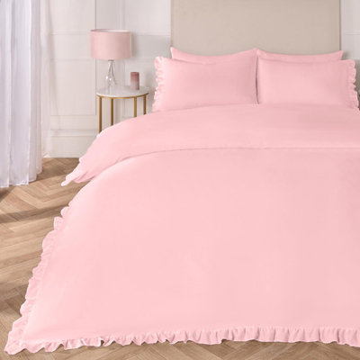 OHS Duvet Cover Set Frill Edge Microfibre Quilt Decor BeddingBlushSingle from B&Q