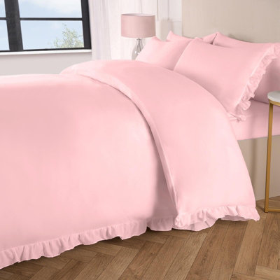 OHS Duvet Cover Set Frill Edge Microfibre Quilt Decor BeddingBlushDouble from B&Q