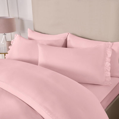 OHS Duvet Cover Set Frill Edge Microfibre Quilt Decor BeddingBlushKing from B&Q