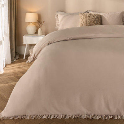Ohs Frill Edge Duvet Cover Set Microfibre Quilt Decor BeddingNatural from B&Q
