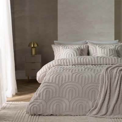 Ohs Luxury Duvet Cover Set Quilt Bedding Pillowcase Tufted Arch, Stone - Single