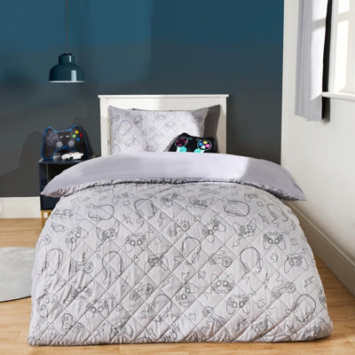 OHS Gaming Pinsonic Duvet Cover Quilt Pillowcase Soft Quilted Single Bedding Set from B&Q