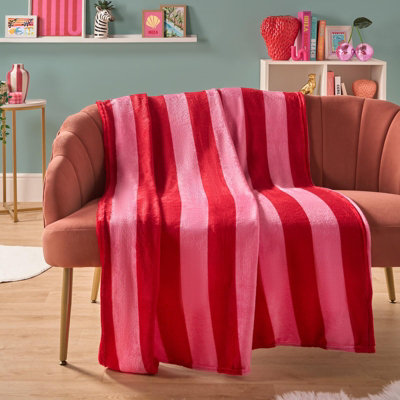 OHS Stripe Fleece Throw Over Bedspread Ultra Soft Warm Sofa Bed BlanketRed from B&Q