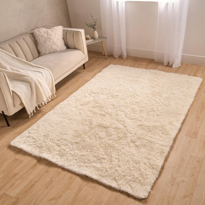 OHS Fluffy Rug Anti-Slip Plain Shaggy Floor MatCream160 X 230Cm from B&Q