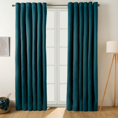 OHS Eyelet Blackout Curtains Pair Of Thermal Ring TopTeal66 X 72" from B&Q