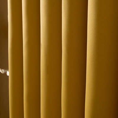 OHS Dreamscene Eyelet Blackout Curtains Pair Of Thermal Ring Top, Ochre - 66 X 90"