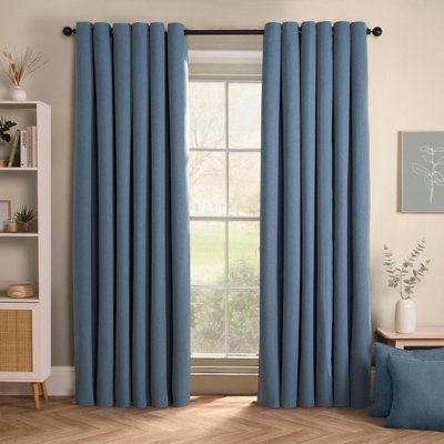 OHS Woven Texture Pair Of Blackout CurtainsBlue46 X 72" from B&Q