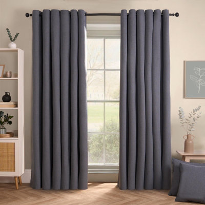 OHS Woven Texture Pair Of Blackout CurtainsCharcoal46 X 72" from B&Q