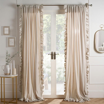 OHS Frill Voile Net Curtains 2 Window Panels Sheer Rod Slot Top Pair SetBeige from B&Q