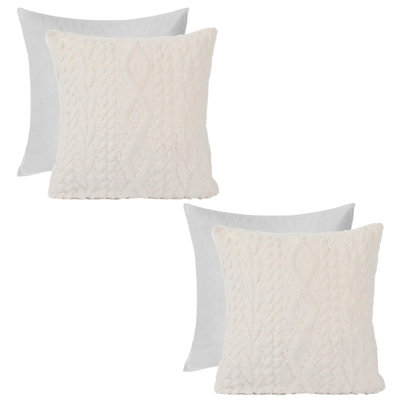 OHS Cable Knit Cushion Covers Filled Sherpa Pillow Cases 2 Pack45 X 45CmCream from B&Q