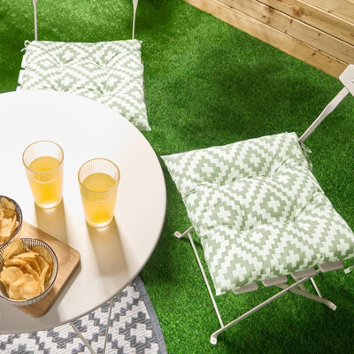 OHS Seat Pads 2 Garden Chairs Cover Ties Sage Geo Outdoor Cushions from B&Q