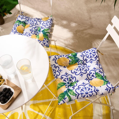 OHS Seat Pads 2 Garden Chairs Cover Ties Lemons Outdoor Cushions from B&Q