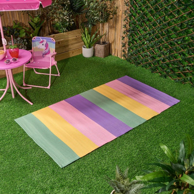 B&Q -  Kids Outdoor Garden Rug Waterproof Area Rainbow Stripe Non Slip Floor Patio Mat